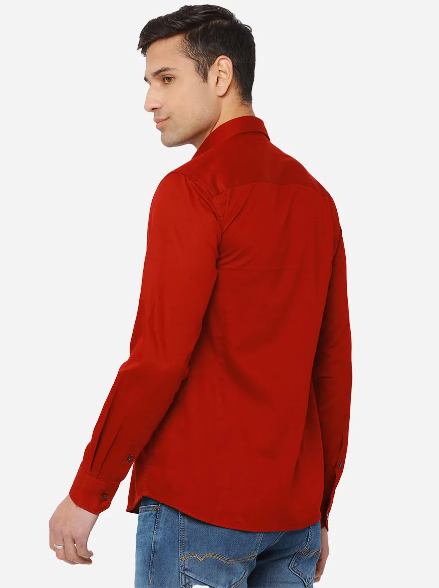 Ruby Red Solid Smart Fit Casual Shirt | Greenfibre