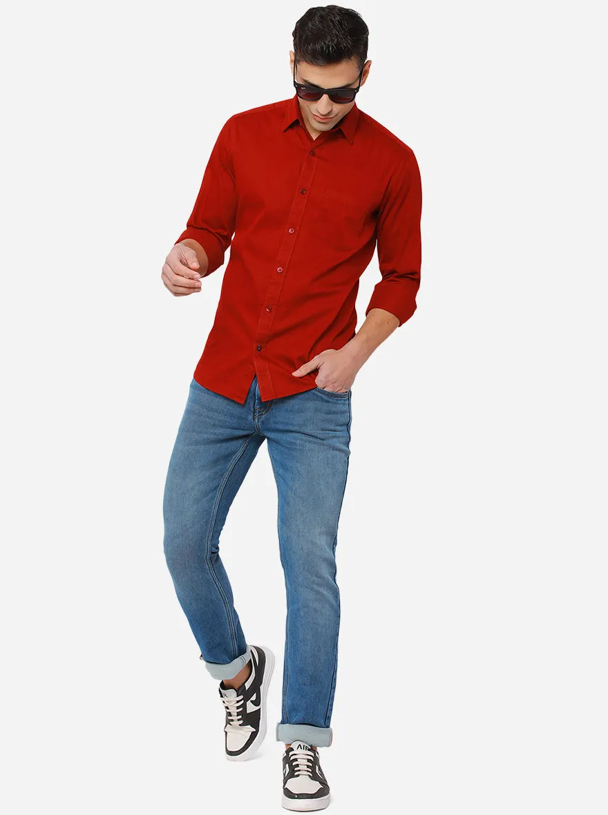 Ruby Red Solid Smart Fit Casual Shirt | Greenfibre