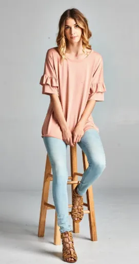 Ruffle 3/4 Top Blush,White,Black,