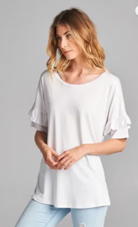 Ruffle 3/4 Top Blush,White,Black,