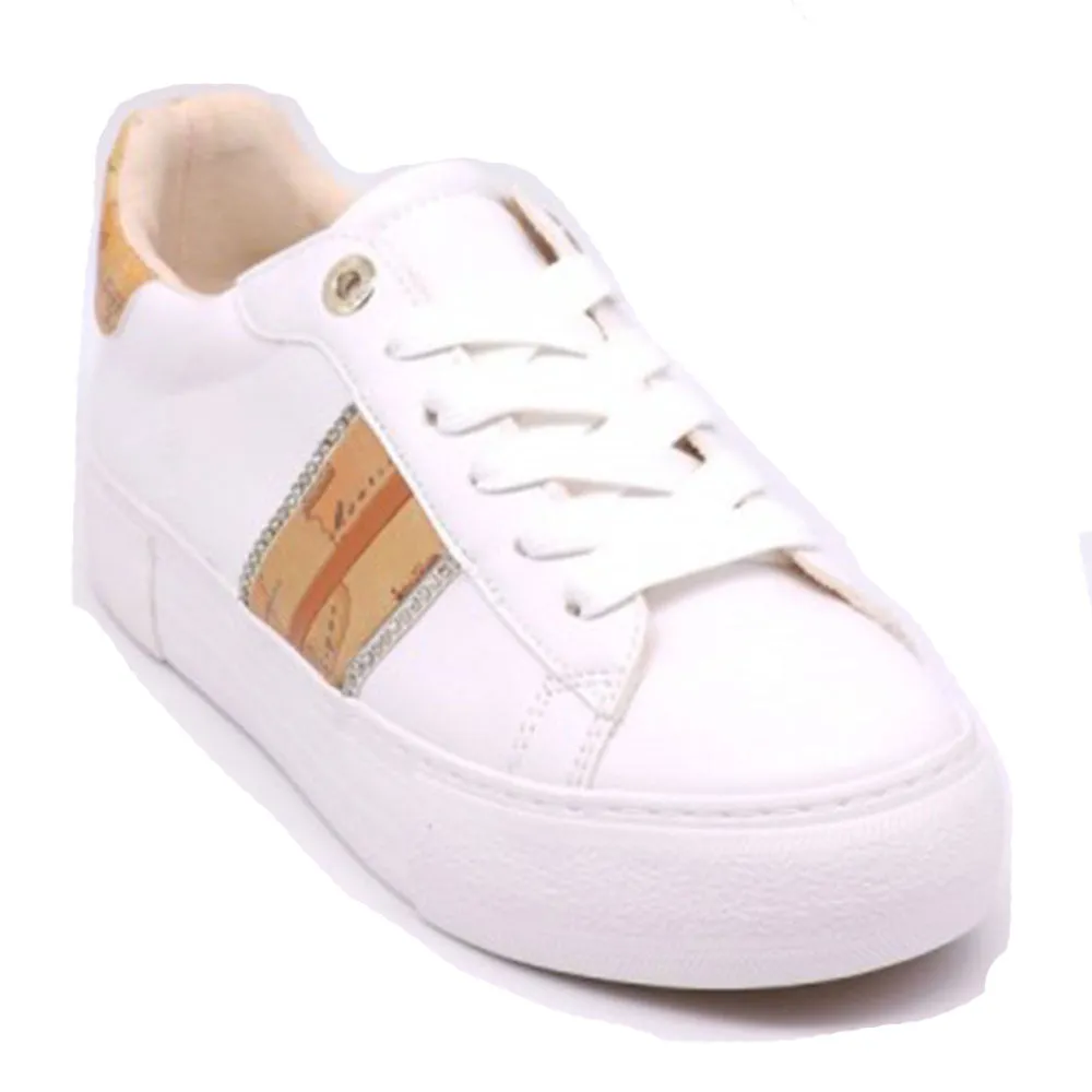 Scarpe Donna 1A Classe Alviero Martini Sneakers colore Bianco con Inserto Geo Classic e Strass 1504