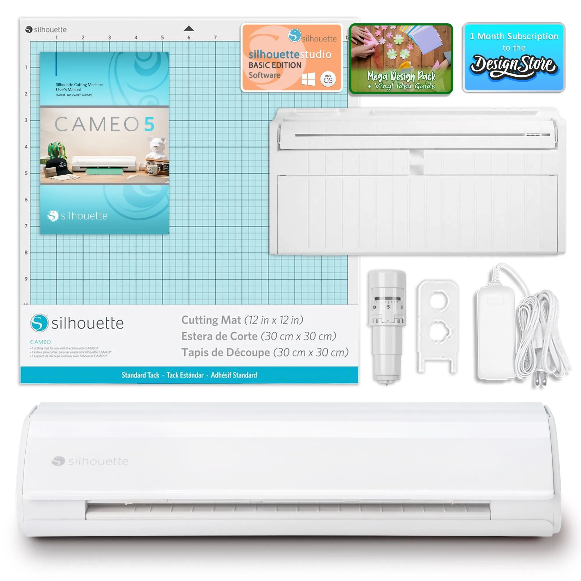 Silhouette White Cameo 5 w/ 64 Oracal Vinyl Sheets, Blades, Tools, Guides