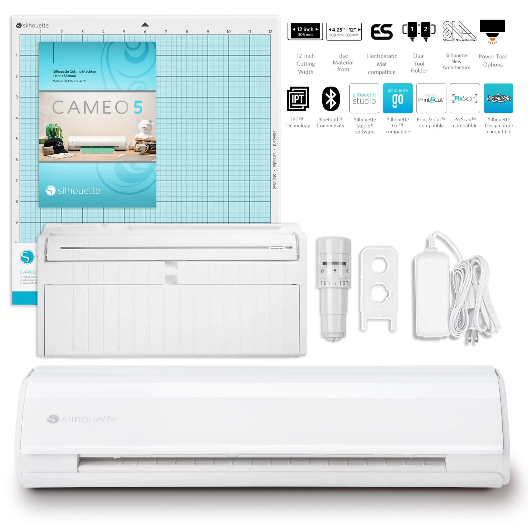 Silhouette White Cameo 5 w/ 64 Oracal Vinyl Sheets, Blades, Tools, Guides