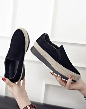Suede Woven Casual Thick Heel Walking Shoes